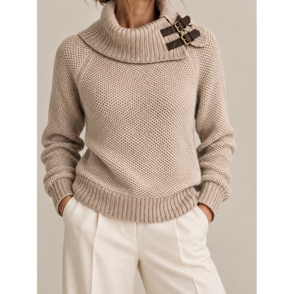 Banana Republic Merino Wool Funnel Neck Sweater XS Oatmeal Buckle